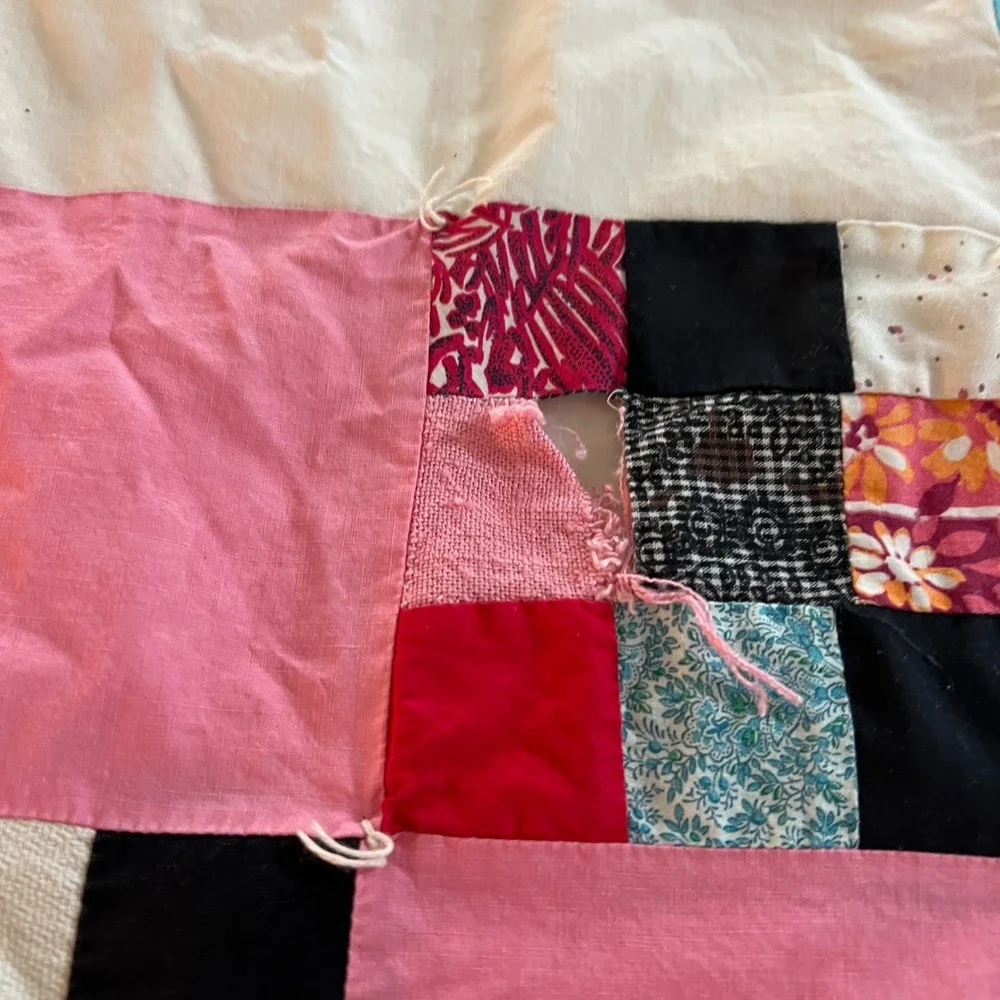 Vintage Handmade Patchwork Quilt Scrappy Multi Color Cotton 90